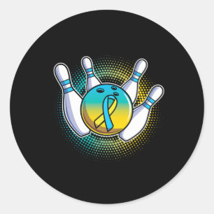 Blue Yellow Ribbon Down Syndrome Awareness Bowling Classic Round Sticker