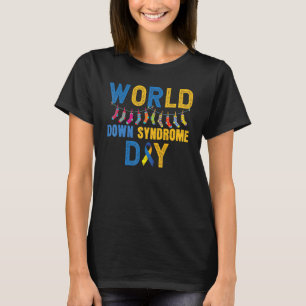 Blue Yellow Ribbon Socks World Down Syndrome Aware T-Shirt