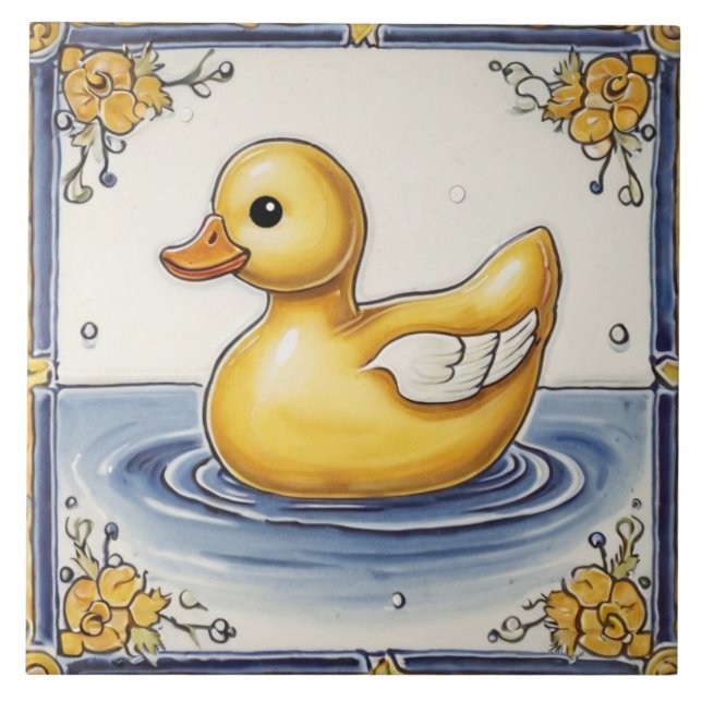 Blue Yellow Rubber Duck Cute Duckie Ducky Bathroom Tile (Front)