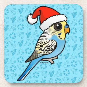 Blue & Yellow Santa Budgie Coaster