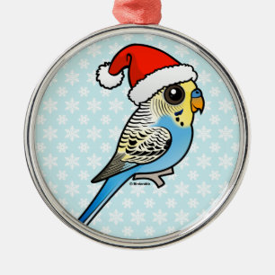 Blue & Yellow Santa Budgie Metal Ornament