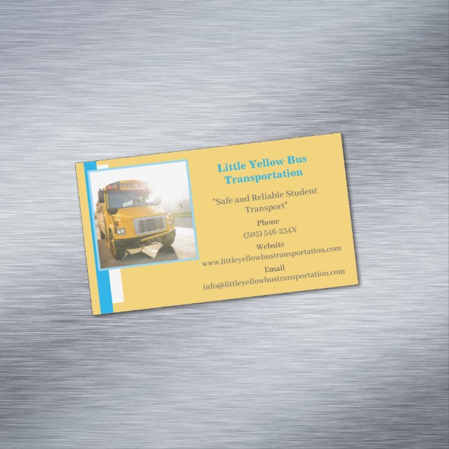  Blue Yellow School Bus Driver Magnetic Business Card (In Situ)
