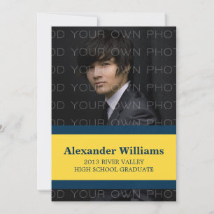 Blue/Yellow School Colour Stripes Grad Invite