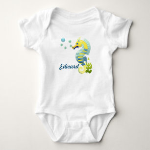 Blue & Yellow Seahorse Baby Bodysuit