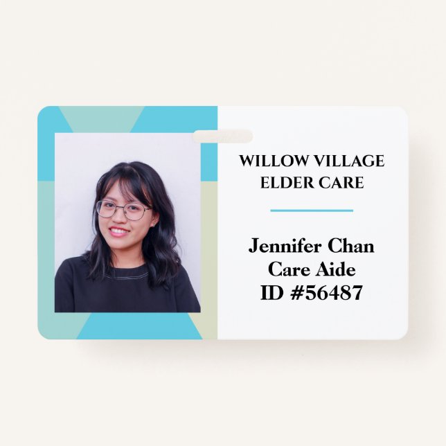 Blue Yellow Staff Employee Name Photo ID Badge (Front)