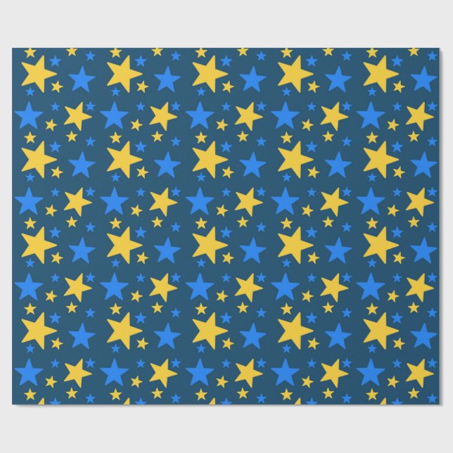 Blue & Yellow Star Pattern Gift Wrapping Paper (Flat)