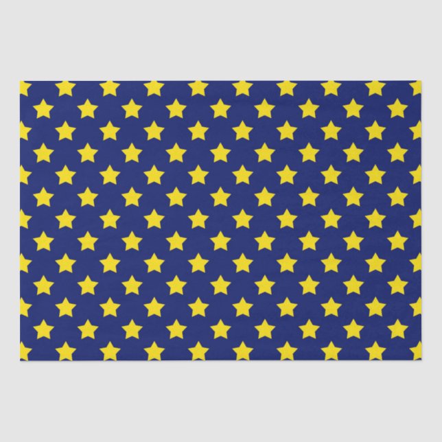 Blue Yellow Stars Pattern Decorative Tissue Paper (Front)