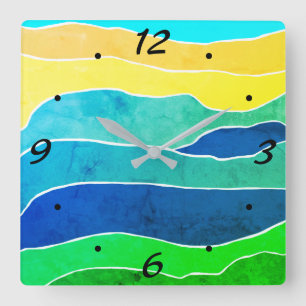Blue Yellow Stripe Pattern Colorful Square Wall Clock