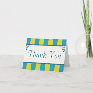 Blue & Yellow Striped Monogrammed Thank You Card