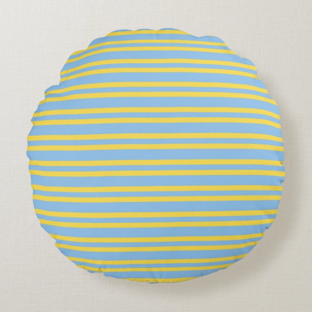 Blue Yellow Stripes Seamless Pattern Round Pillow (Front)