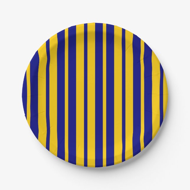 Blue Yellow Stylish Stripes Pattern Design  Paper Plate (Front)