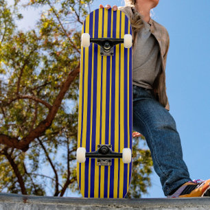 Blue Yellow Stylish Stripes Pattern Design Skateboard
