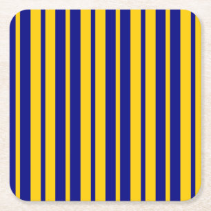 Blue Yellow Stylish Stripes Pattern Design Square Paper Coaster