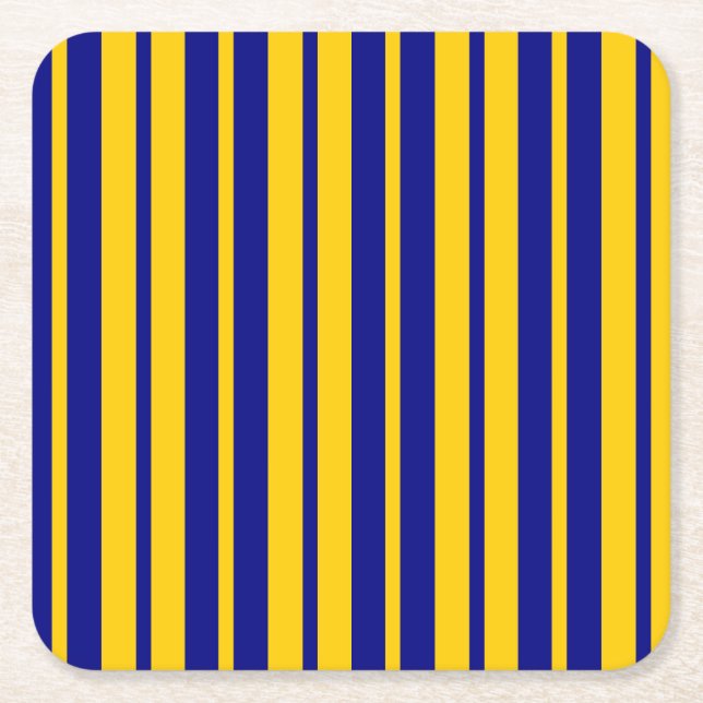 Blue Yellow Stylish Stripes Pattern Design  Square Paper Coaster (Front)