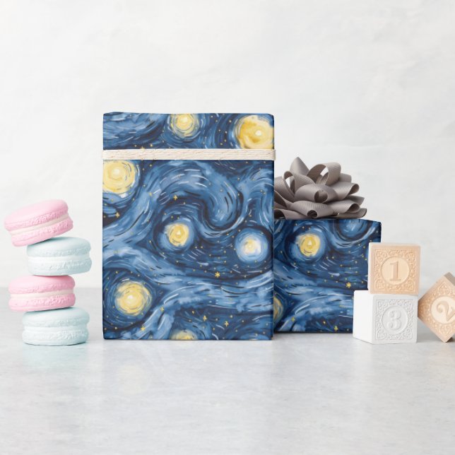 Blue Yellow Sun Moon Stars Baby Shower Wrapping Paper (Baby Shower)