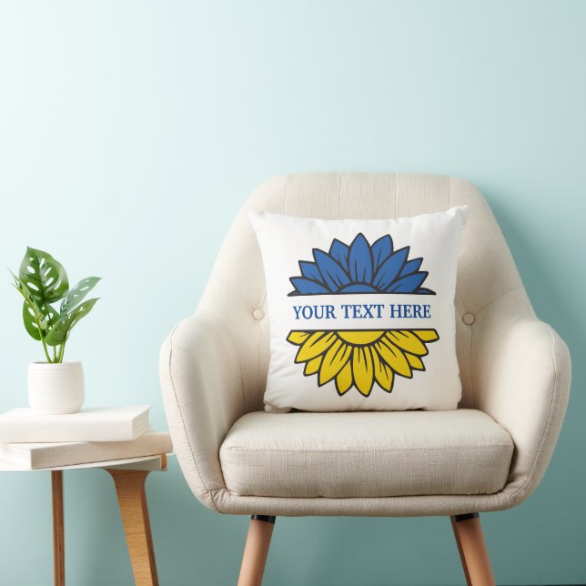 Blue/yellow sunflower. Custom text. Customizable Throw Pillow (Chair)