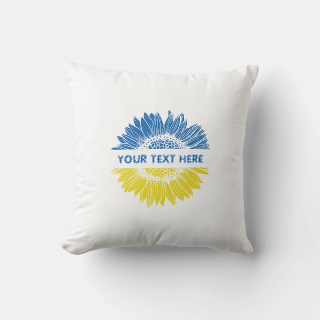 Blue/yellow sunflower. Custom text. Customizable Throw Pillow (Front)