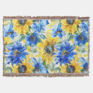 Blue Yellow Sunflowers Throw Blanket