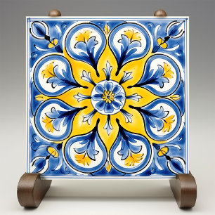 Blue Yellow Sunny Azulejos Elegance Tile