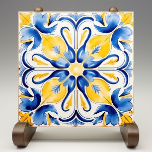Blue Yellow Sunny Azulejos Elegance Tile