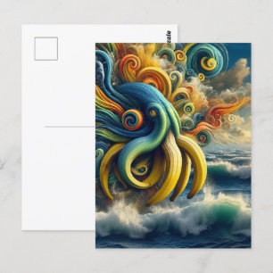 Blue Yellow Surreal Banana Octopus Postcard