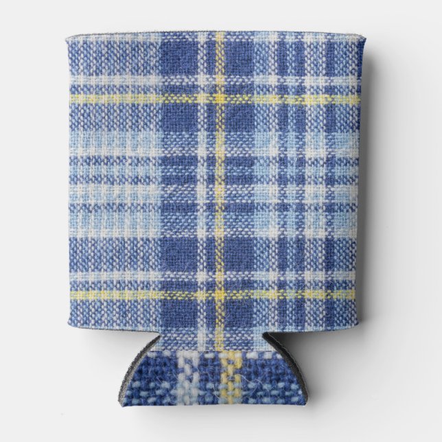 Blue Yellow Tartan: Fashionable Plaid Can Cooler (Front)