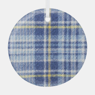 Blue Yellow Tartan: Fashionable Plaid Glass Ornament