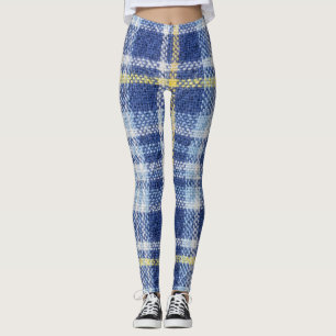 Blue Yellow Tartan: Fashionable Plaid Leggings
