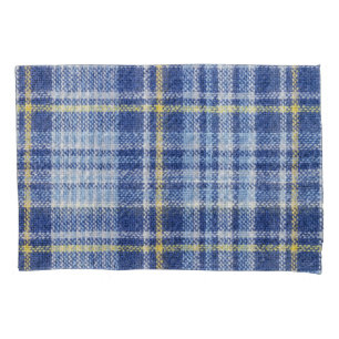 Blue Yellow Tartan: Fashionable Plaid Pillowcase