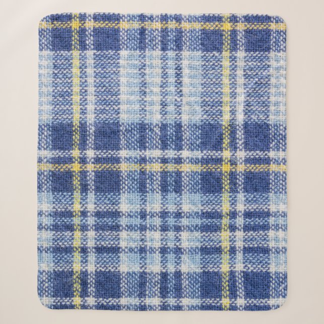 Blue Yellow Tartan: Fashionable Plaid Sherpa Blanket (Front)