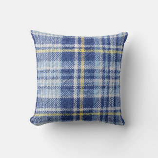 Blue Yellow Tartan: Fashionable Plaid Throw Pillow