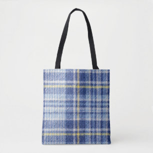 Blue Yellow Tartan: Fashionable Plaid Tote Bag