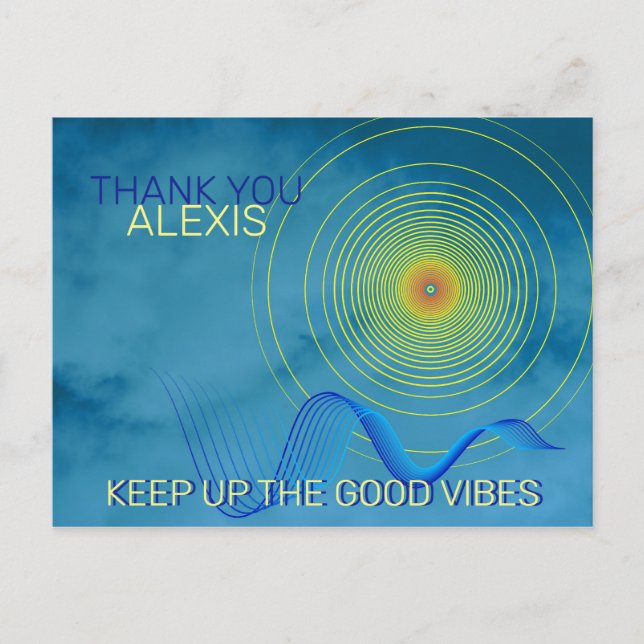 Blue & Yellow Thank you Keep up The Good Vibes art Postcard (Front)