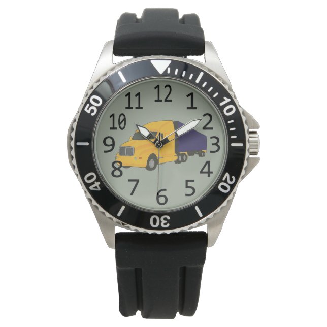 Blue Yellow Truck Tractor Trailer Custom Watches (Front)