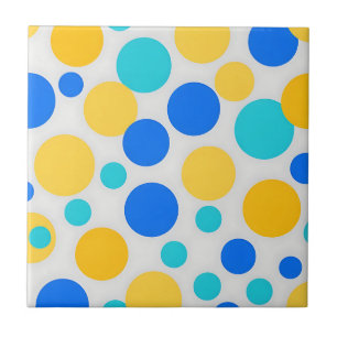 Blue Yellow Turquoise Polka Dots Tile