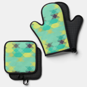 blue yellow turquoise yellow and aqua oven mitt & pot holder set