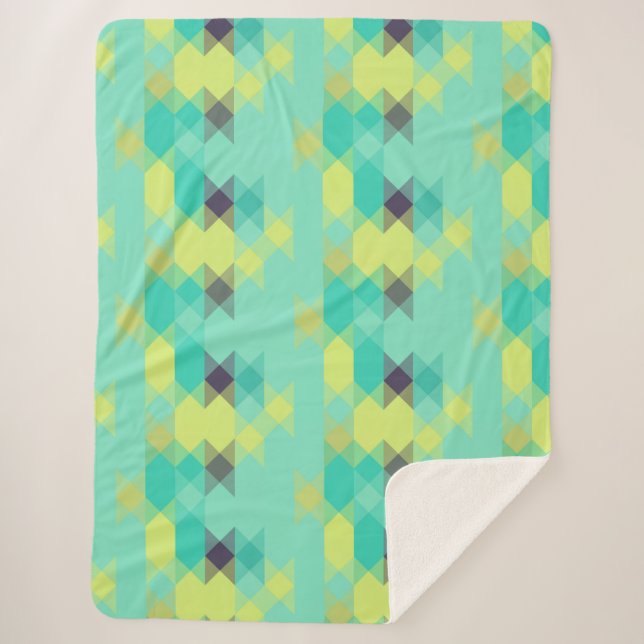 blue yellow turquoise yellow and aqua  sherpa blanket (Front)