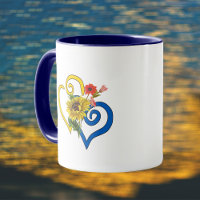 Blue Yellow Twisted Heart with Sunflower Bouquet 
