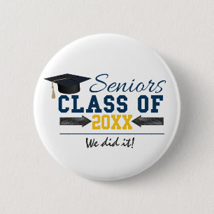 Blue Yellow Typography Graduation Button
