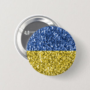 Blue yellow Ukraine flag glitter faux sparkles 2 Inch Round Button