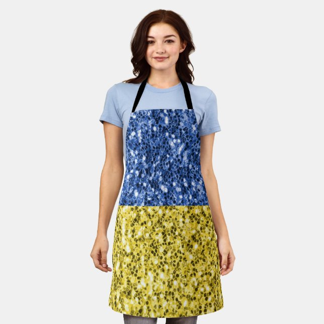 Blue yellow Ukraine flag glitter faux sparkles Apron (Worn)