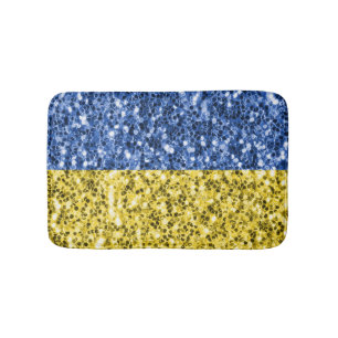 Blue yellow Ukraine flag glitter faux sparkles Bath Mat