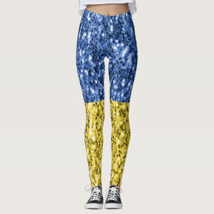 Blue yellow Ukraine flag glitter faux sparkles Leggings