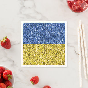 Blue yellow Ukraine flag glitter faux sparkles Napkin