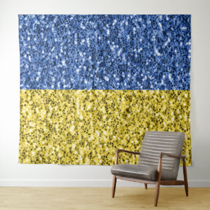 Blue yellow Ukraine flag glitter faux sparkles Tapestry
