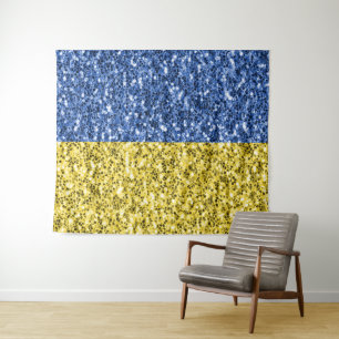 Blue yellow Ukraine flag glitter faux sparkles Tapestry