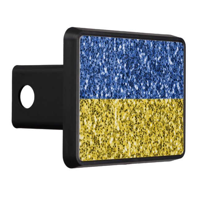 Blue yellow Ukraine flag glitter faux sparkles Trailer Hitch Cover (Right)