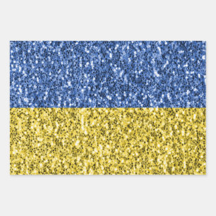 Blue yellow Ukraine flag glitter faux sparkles Wrapping Paper Sheet