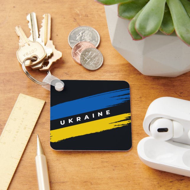 Blue Yellow Ukrainian Flag Emblem Keychain (Desk)