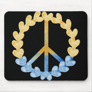 BLUE & YELLOW UKRANIAN PEACE SIGN WITH HEARTS MOUSE PAD